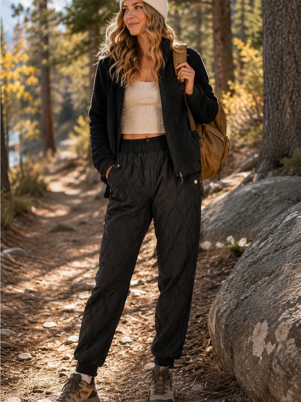 The American Outdoorsman Women’s Large Quilted Insulated Jogger Pants Black